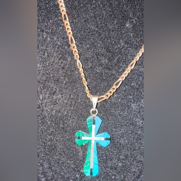 Silver Turquoise & Agate Cross Pendant - Picture 5 of 5